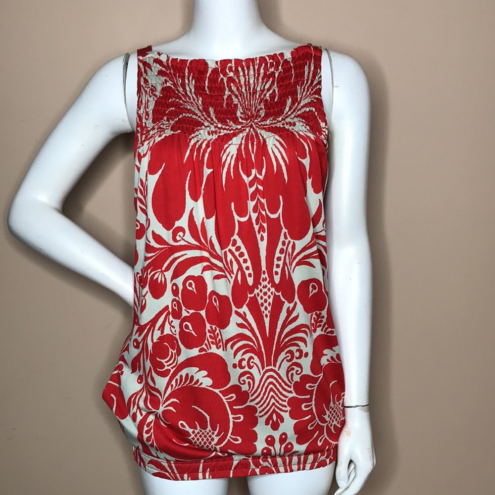 Diane von Furstenberg Red/Cream Print Top